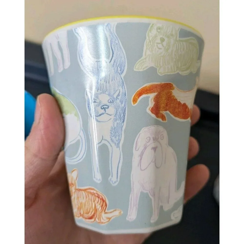 Anthropologie Tumbler Set Melamine Set of 4 Dogs Puppies Theme